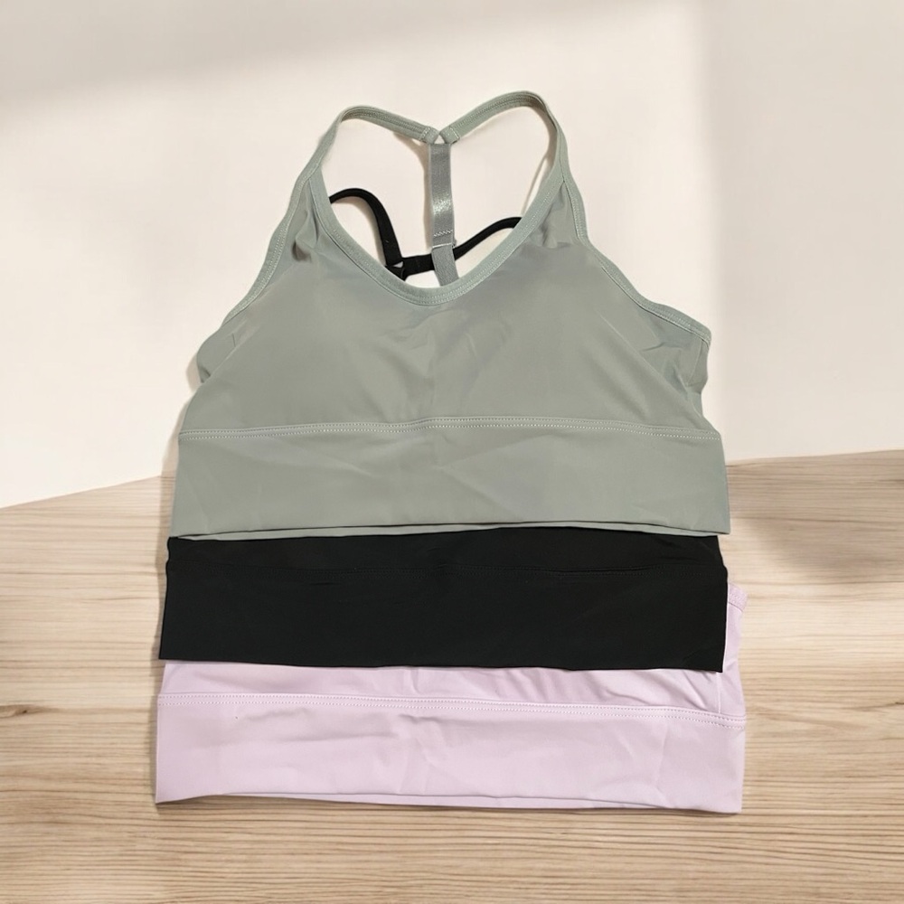 Padded Set of 3 Bralettes Black, Laveder and Heather Grey Fits 32A